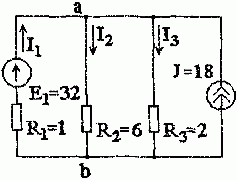 Задача 1.4.2 Определить токи в схеме рис. 1.4.2 методом узлового напряжения
