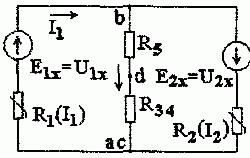 Расчетная схема нелинейной цепи постоянного тока графическим методом для двух узлов