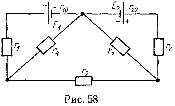Схема электрической цепи к задаче 57 Методом эквивалентного генератора напряжений найти ток в ветви с сопротивлением
